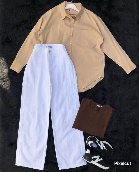Button Down Shirt & Wide Leg Jeans