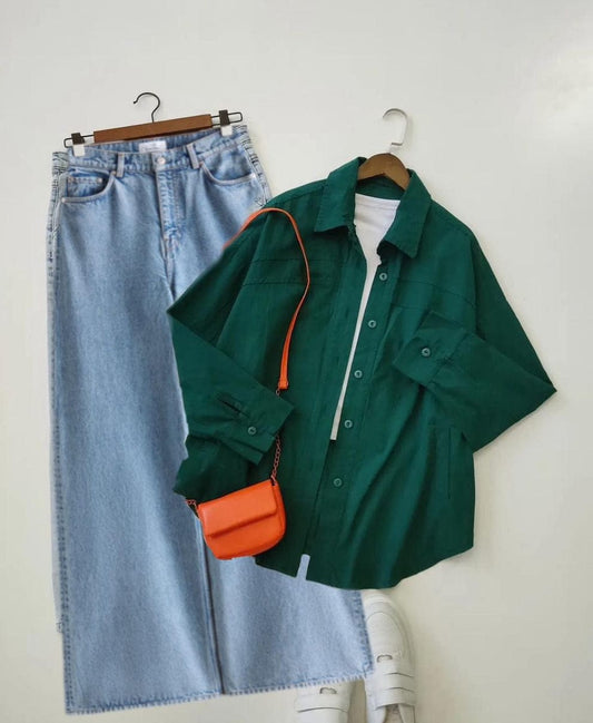 Button Down Shirt & Wide leg Jeans