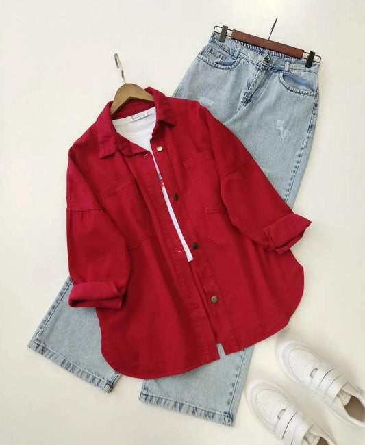 Button Down Shirt & Wide Leg Jeans